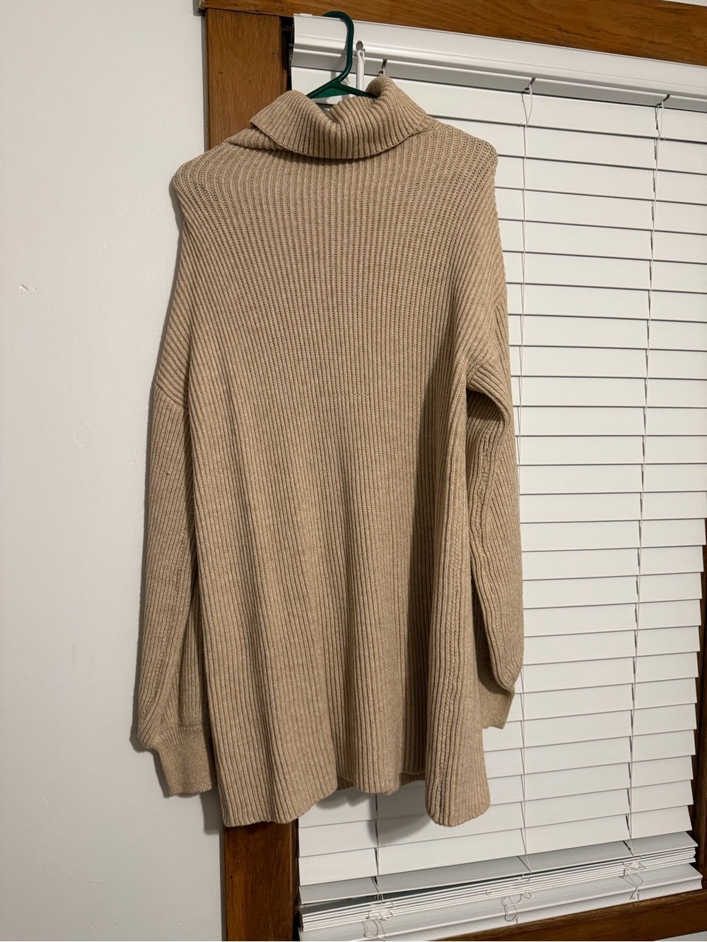 She + Sky Beige Ribbed Turtleneck Sweater Mini Dress Size L